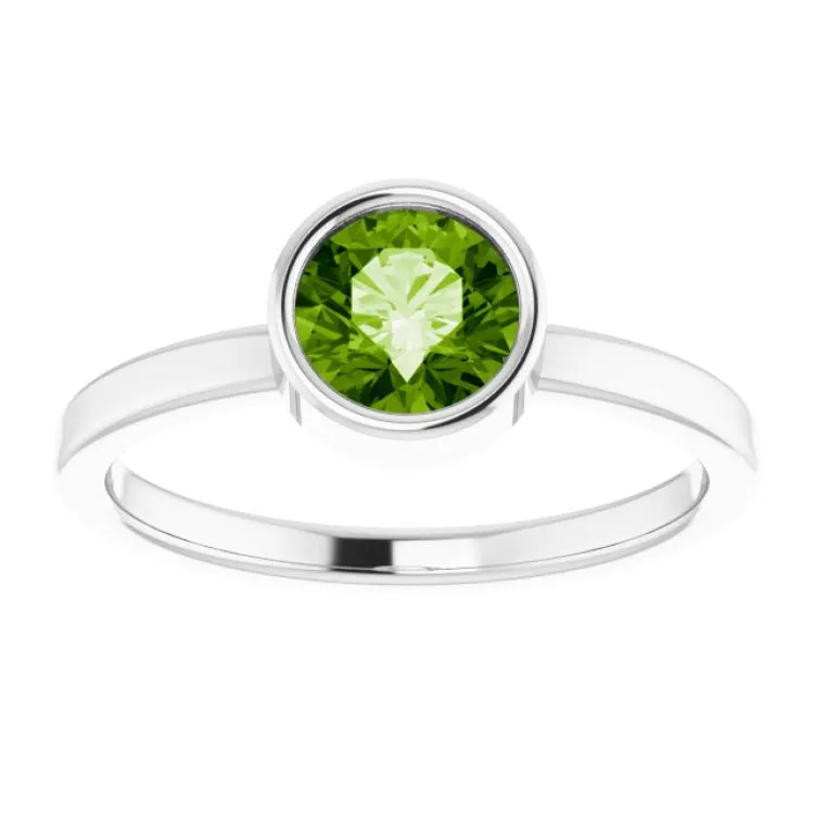 Platinum 6 mm Natural Peridot Ring