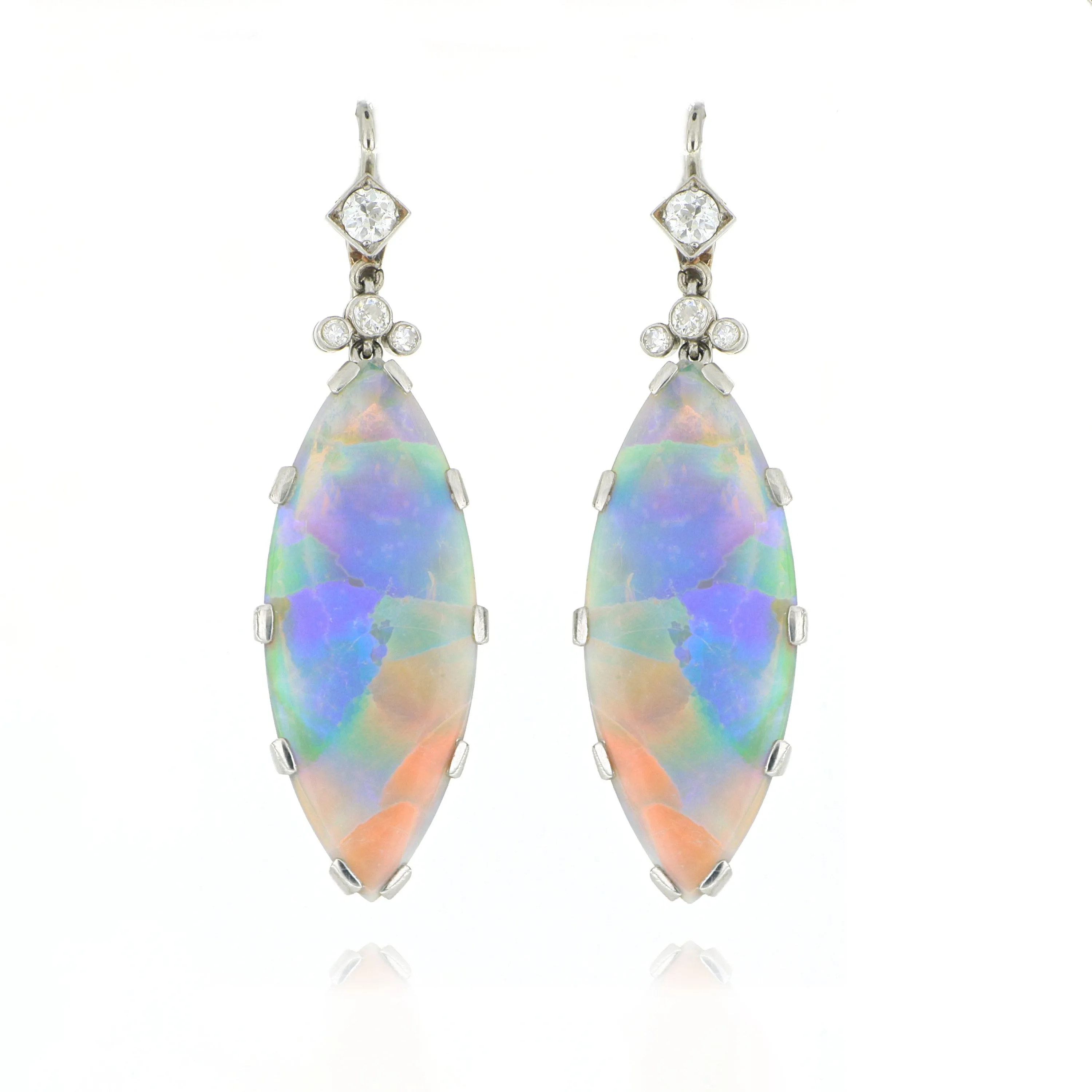 Platinum Grey Opal and Diamond Drop Earrings