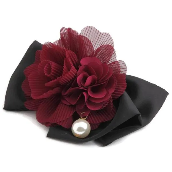 Pleat flower french barrette  black bow french hair barrette elegant woman hair accessories