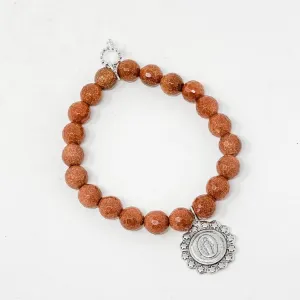 PowerBeads by jen Petites Faceted Amber Goldstone w/ Blessed Mother Medal