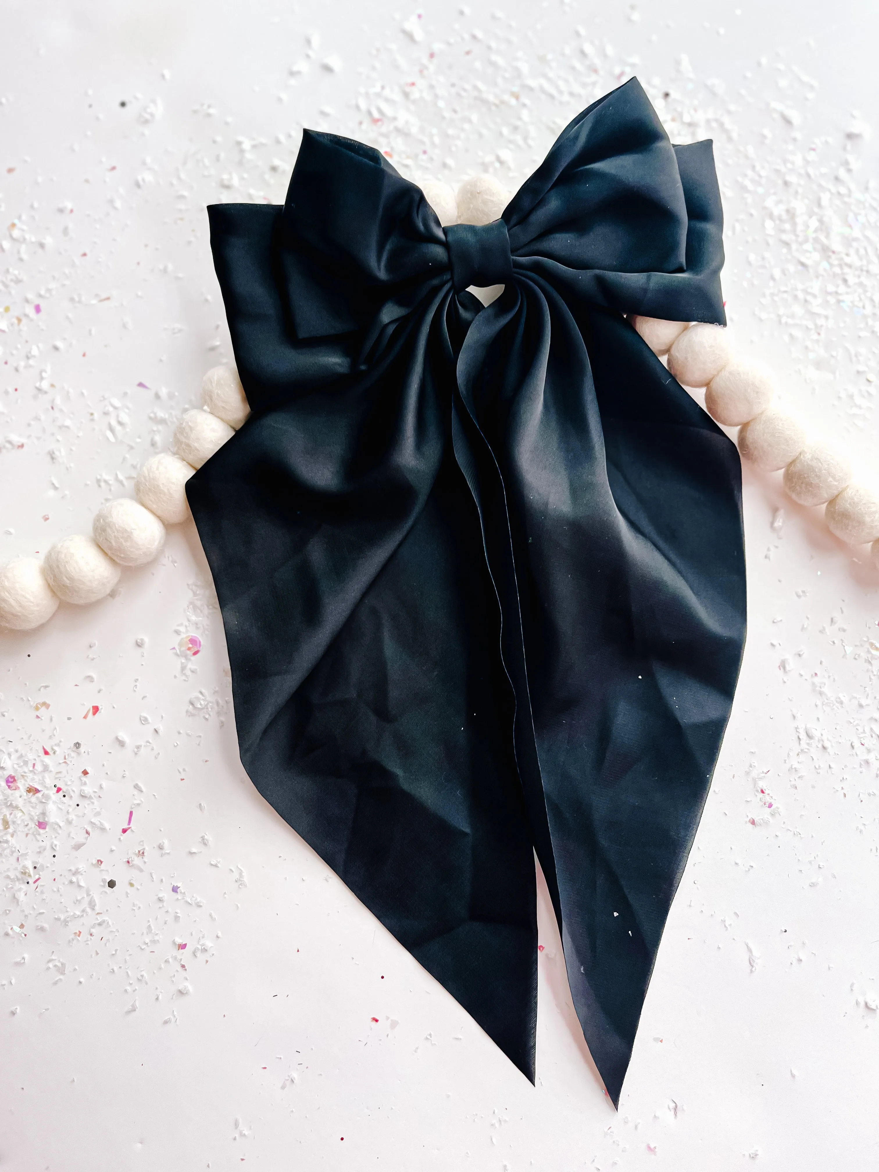 Premier Extra Large Silk Black Bow on a Barrette Clip