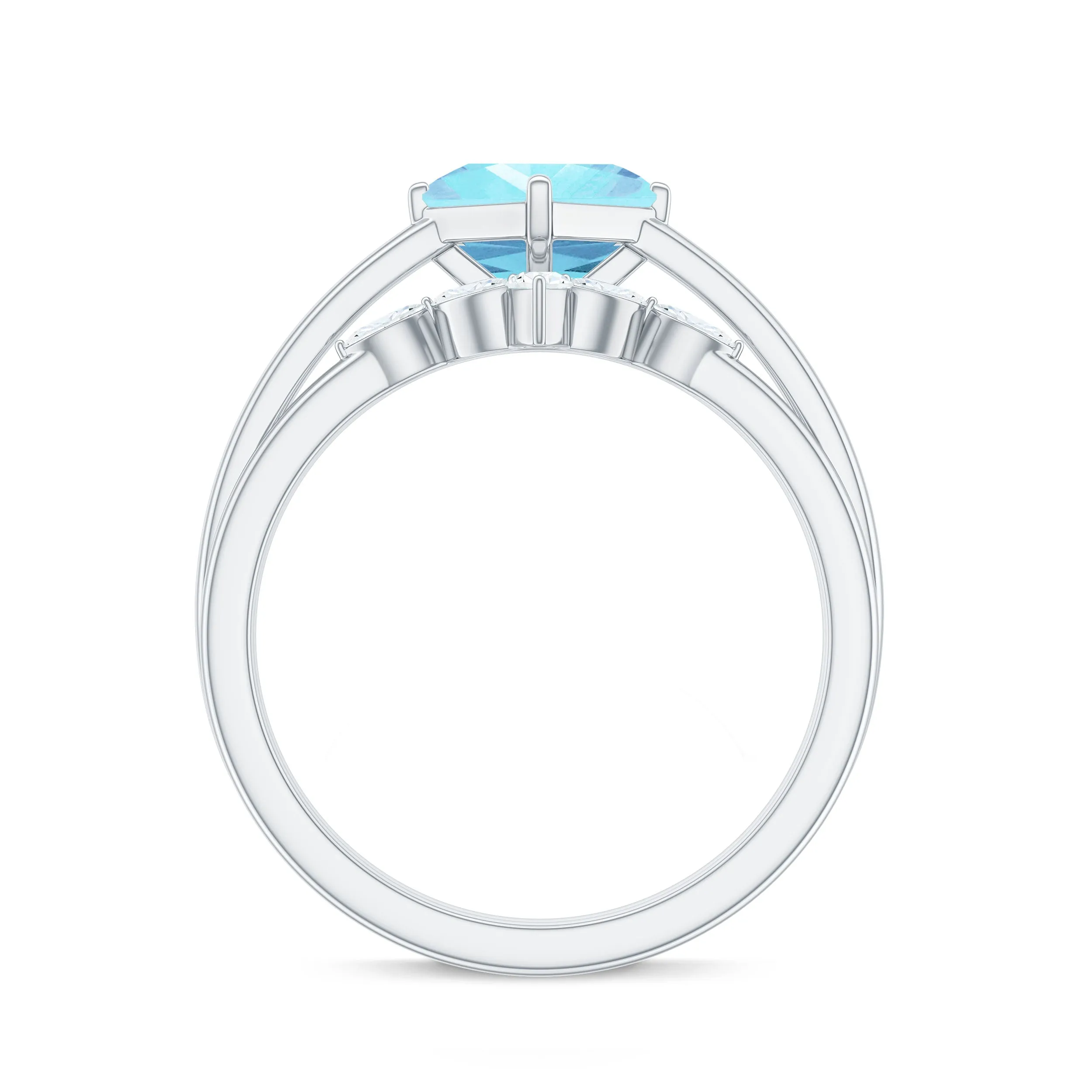 Princess Cut Aquamarine Wedding Ring Set with Diamond