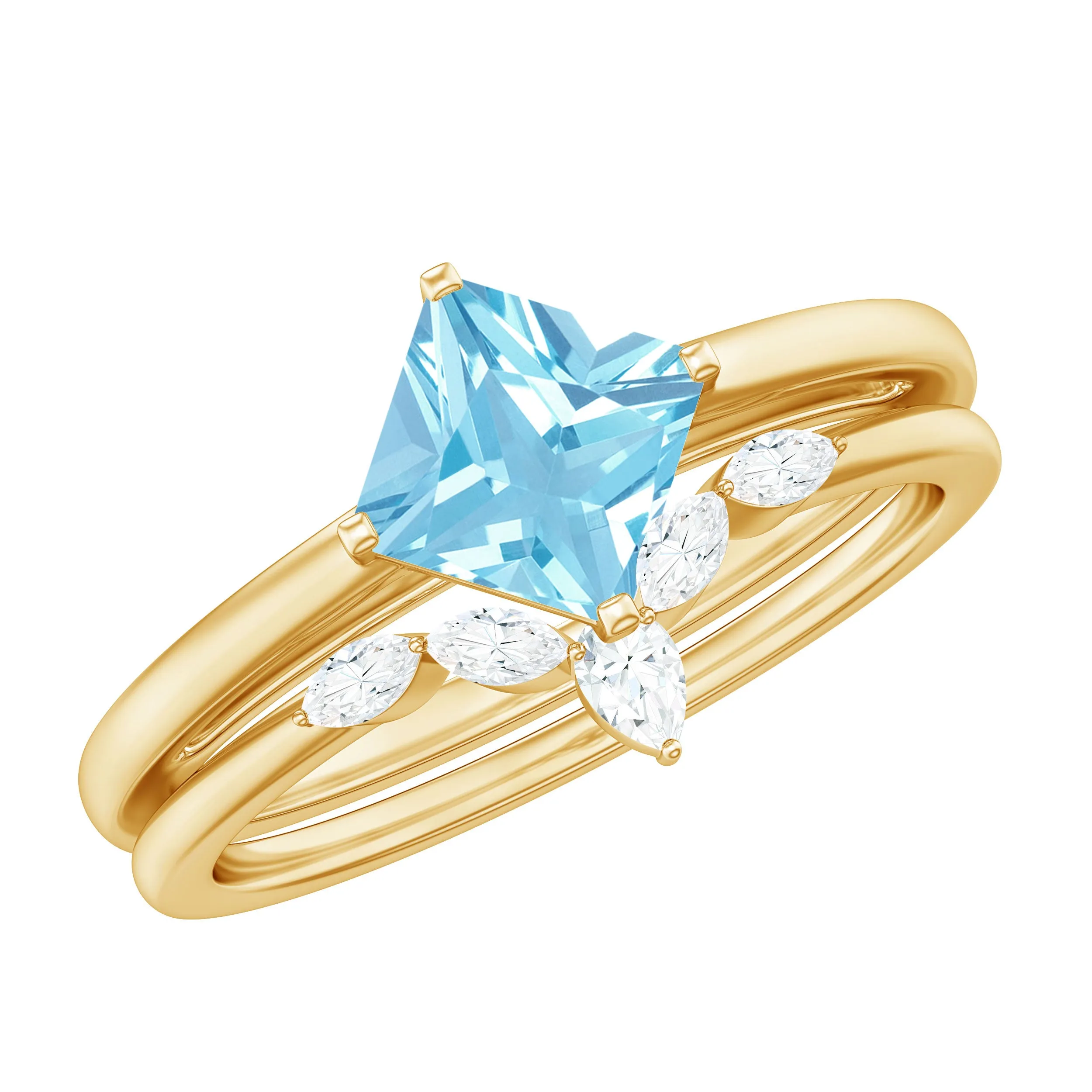 Princess Cut Aquamarine Wedding Ring Set with Diamond