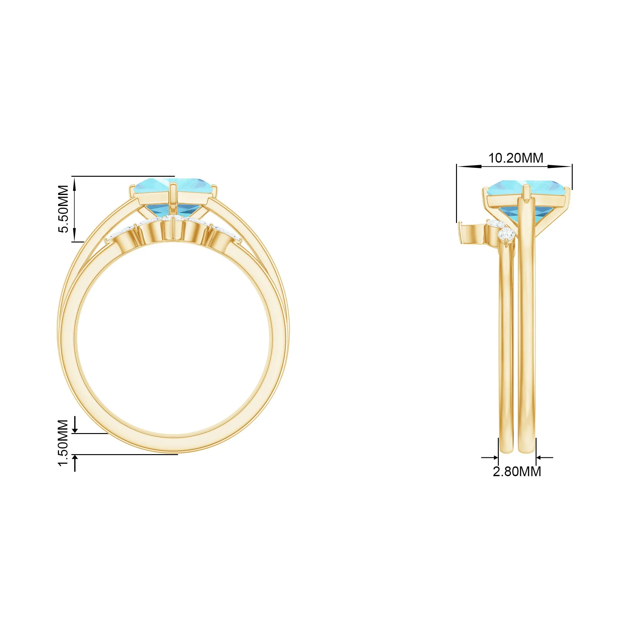 Princess Cut Aquamarine Wedding Ring Set with Diamond