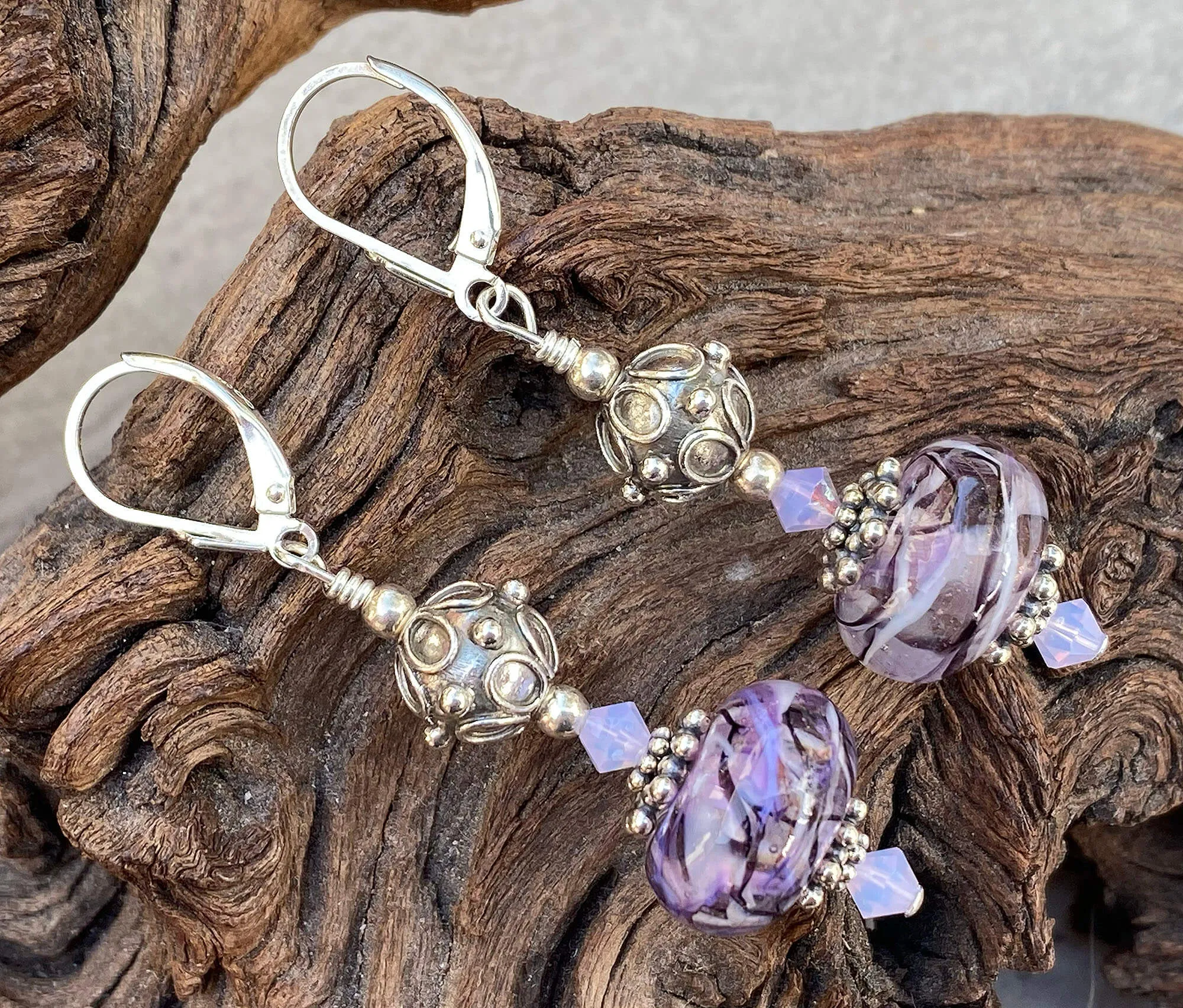 Purple Swirl Bali Lampwork Earrings