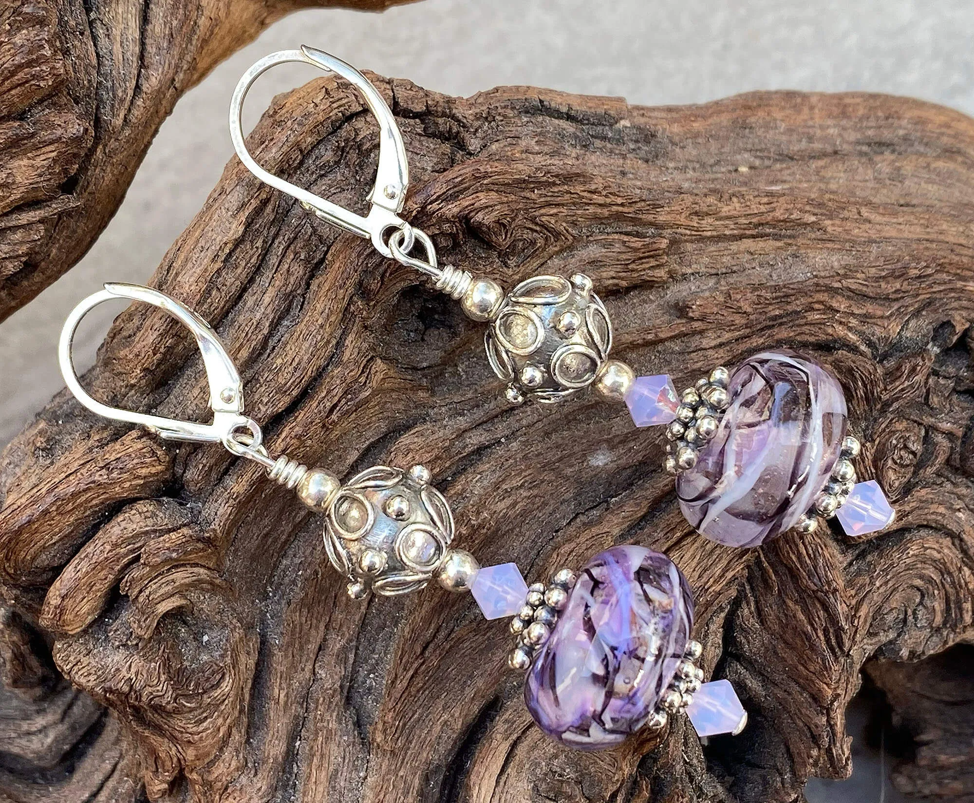 Purple Swirl Bali Lampwork Earrings