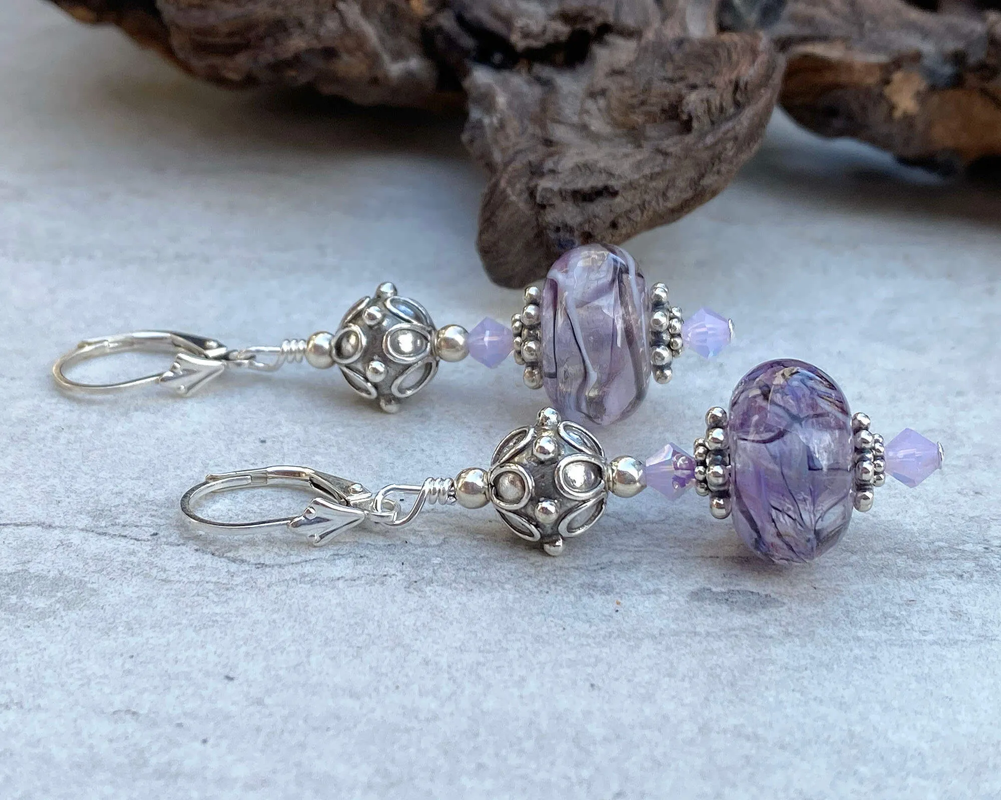 Purple Swirl Bali Lampwork Earrings