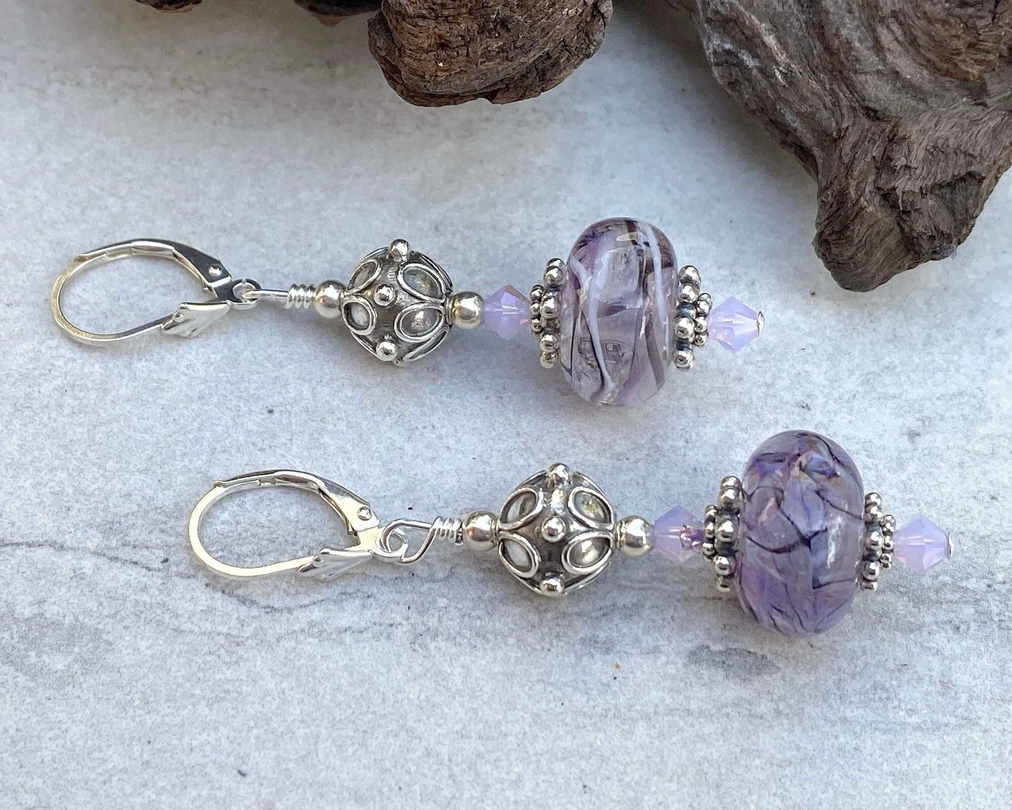 Purple Swirl Bali Lampwork Earrings