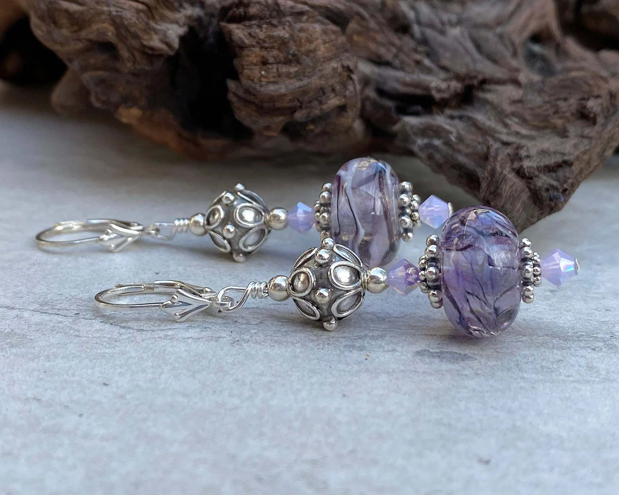 Purple Swirl Bali Lampwork Earrings