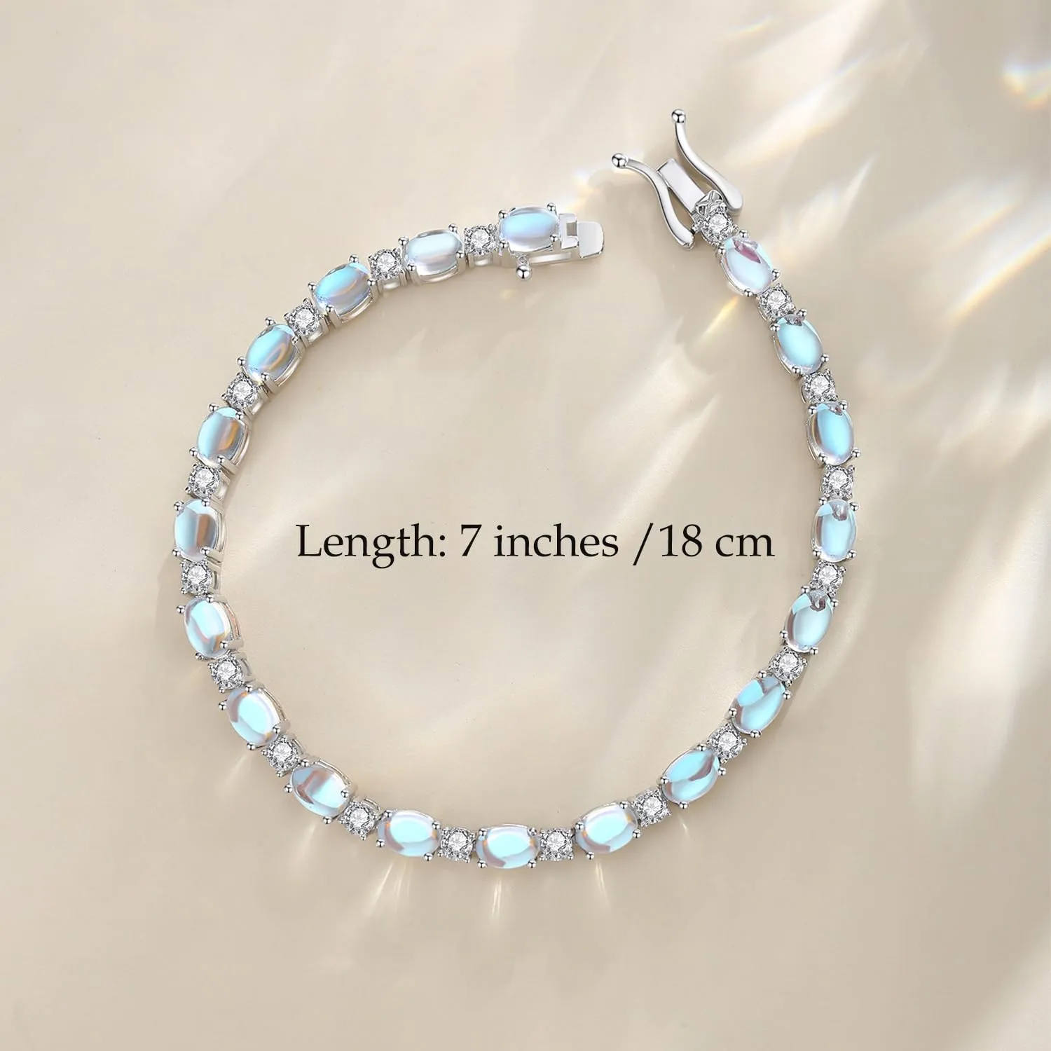 "Glamour Radiance" June Birthstone Fancy Cut Tennis Moonstone Sterling Silver Bracelet