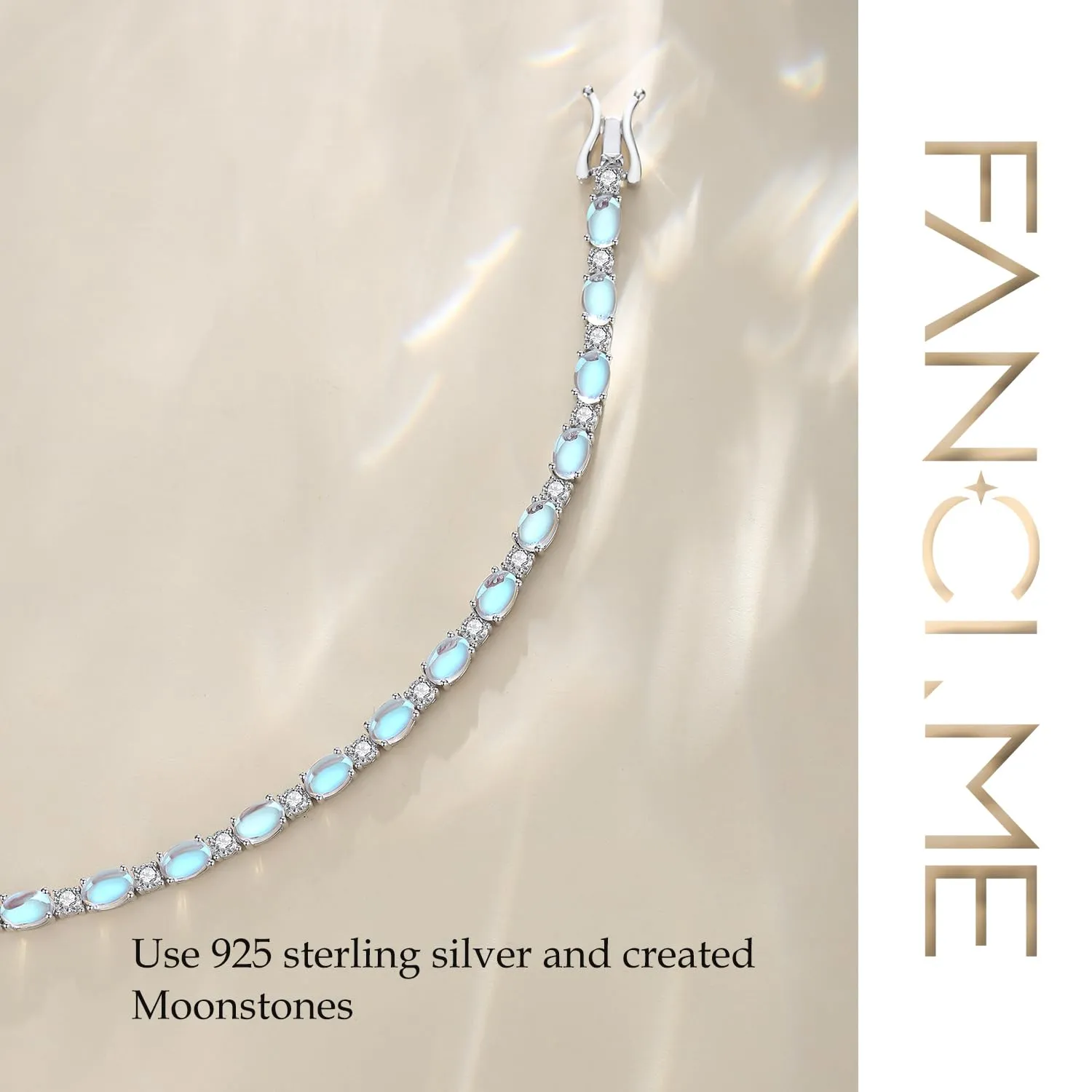 "Glamour Radiance" June Birthstone Fancy Cut Tennis Moonstone Sterling Silver Bracelet