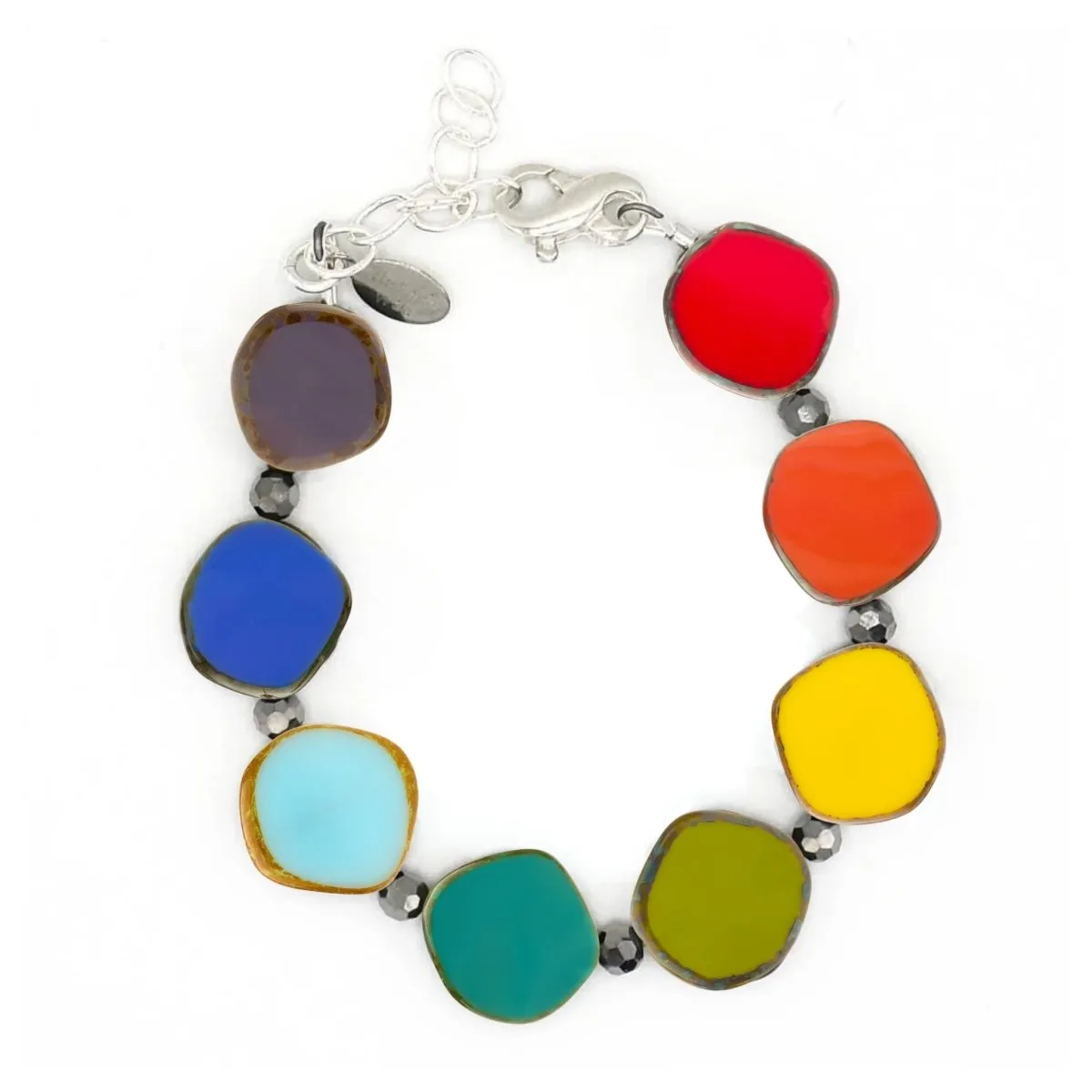 Rainbow Multicolor Small Circle Glass Beaded Bracelet