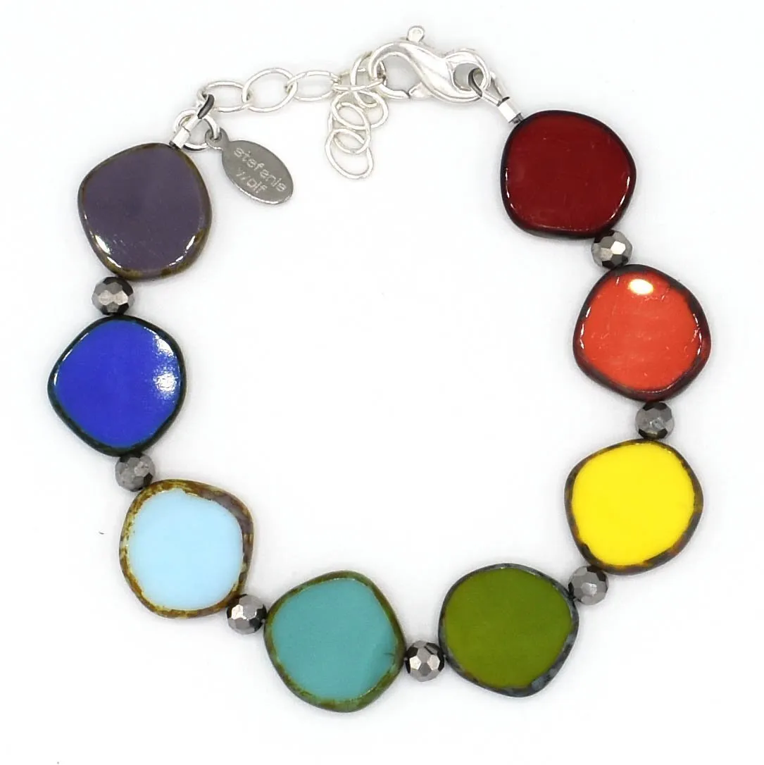 Rainbow Multicolor Small Circle Glass Beaded Bracelet