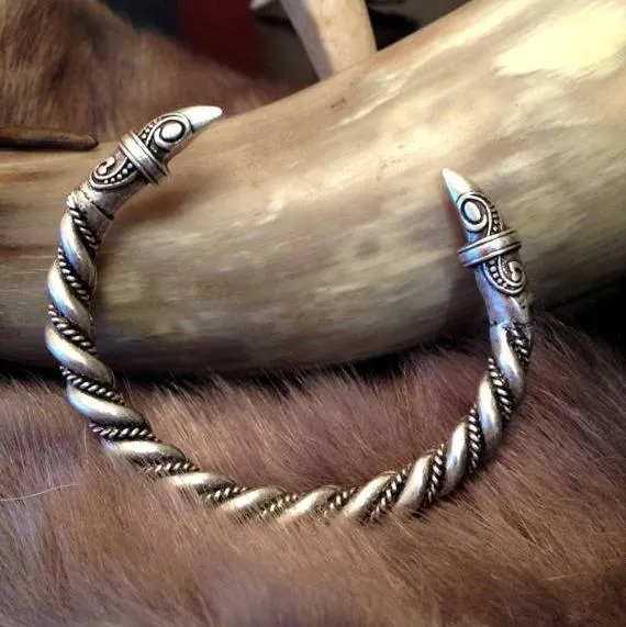 Raven Bracelet Torc Silver Viking Norse Style Wire Weave