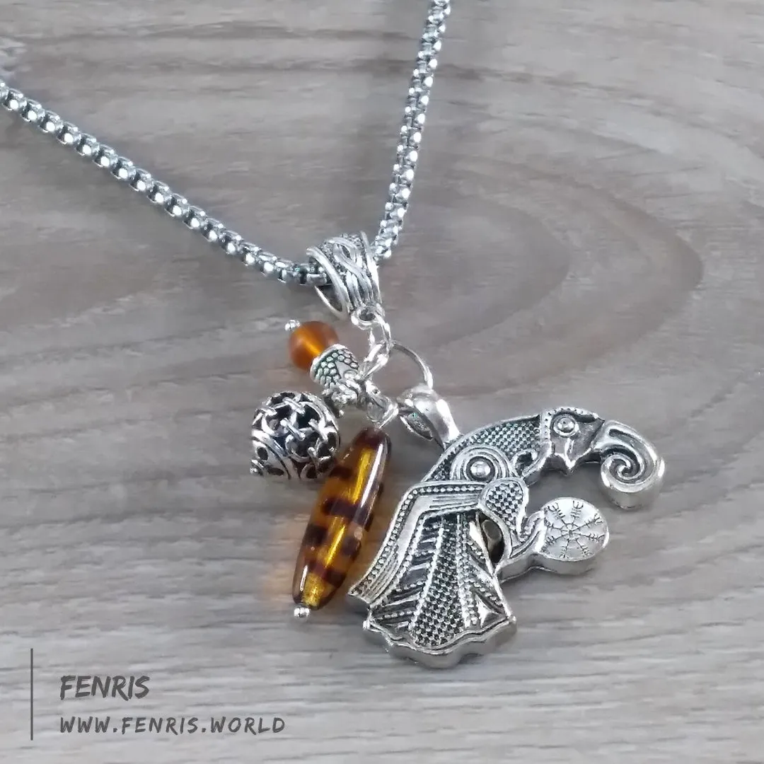 Raven Necklace Silver Amber Viking Norse Style