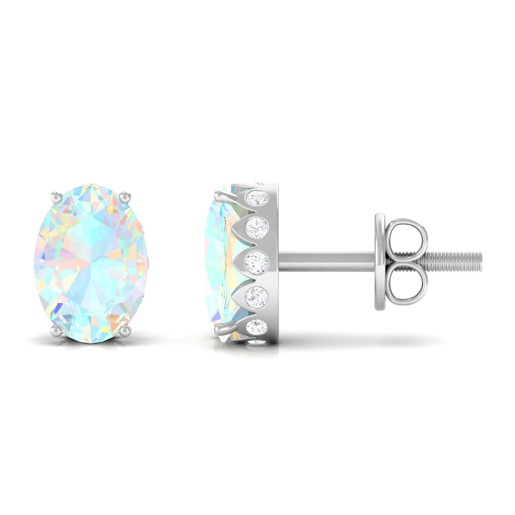 Real Ethiopian Opal Solitaire Stud Earrings with Diamond