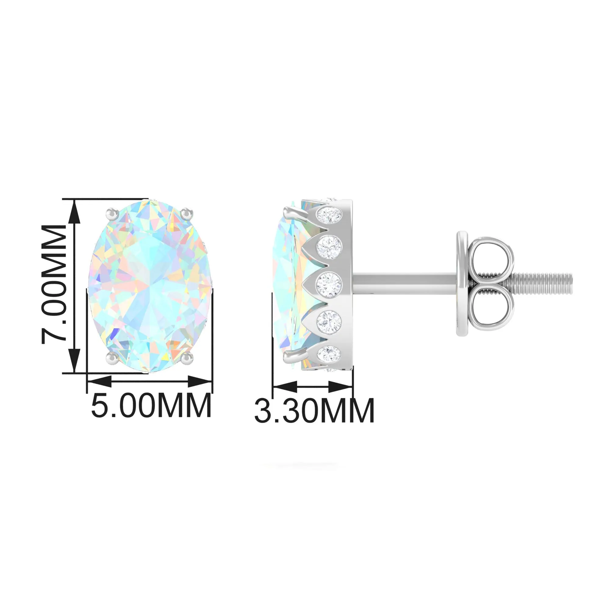 Real Ethiopian Opal Solitaire Stud Earrings with Diamond