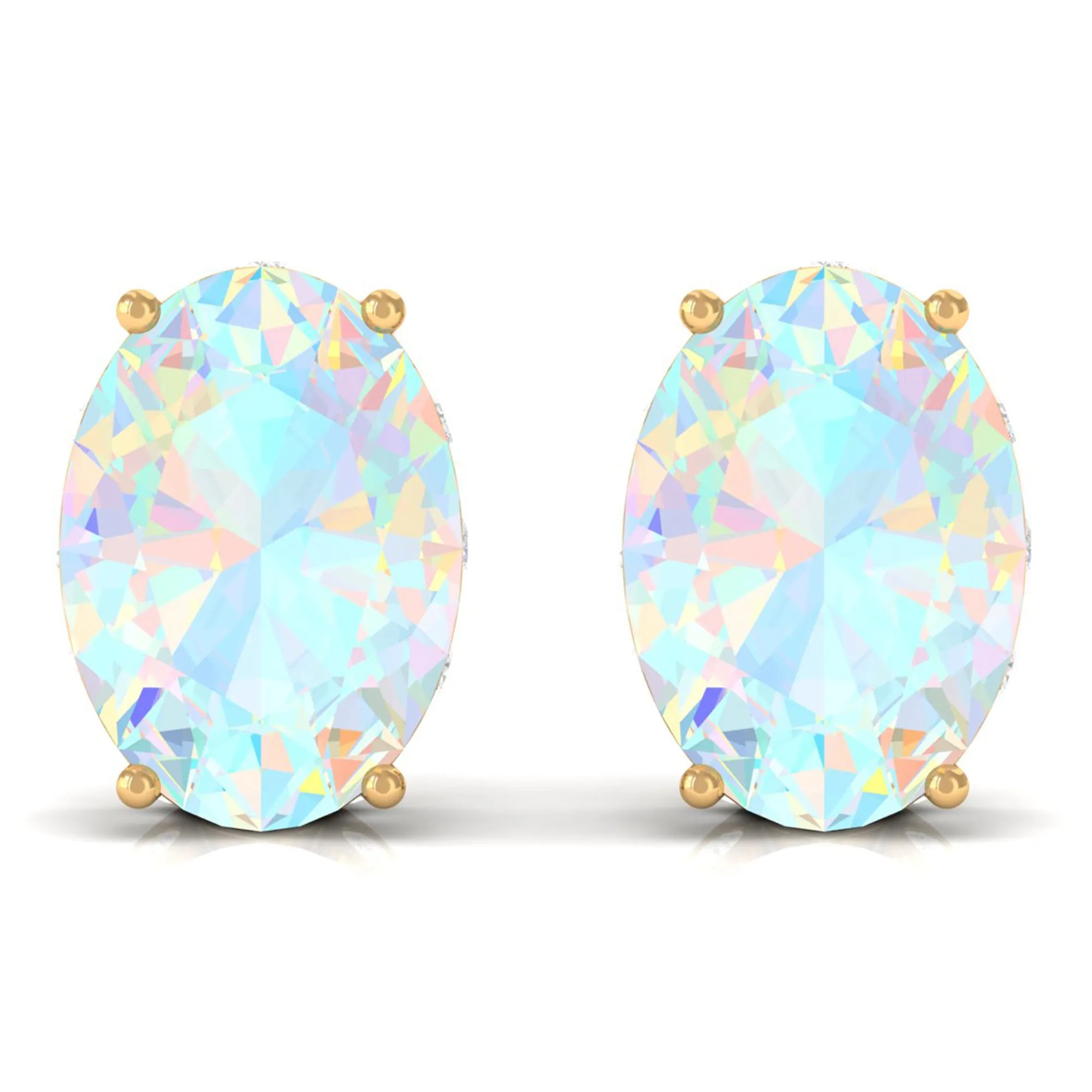 Real Ethiopian Opal Solitaire Stud Earrings with Diamond