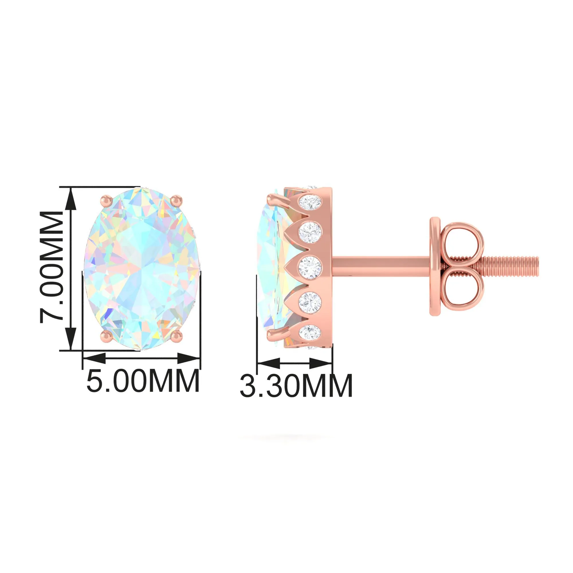 Real Ethiopian Opal Solitaire Stud Earrings with Diamond