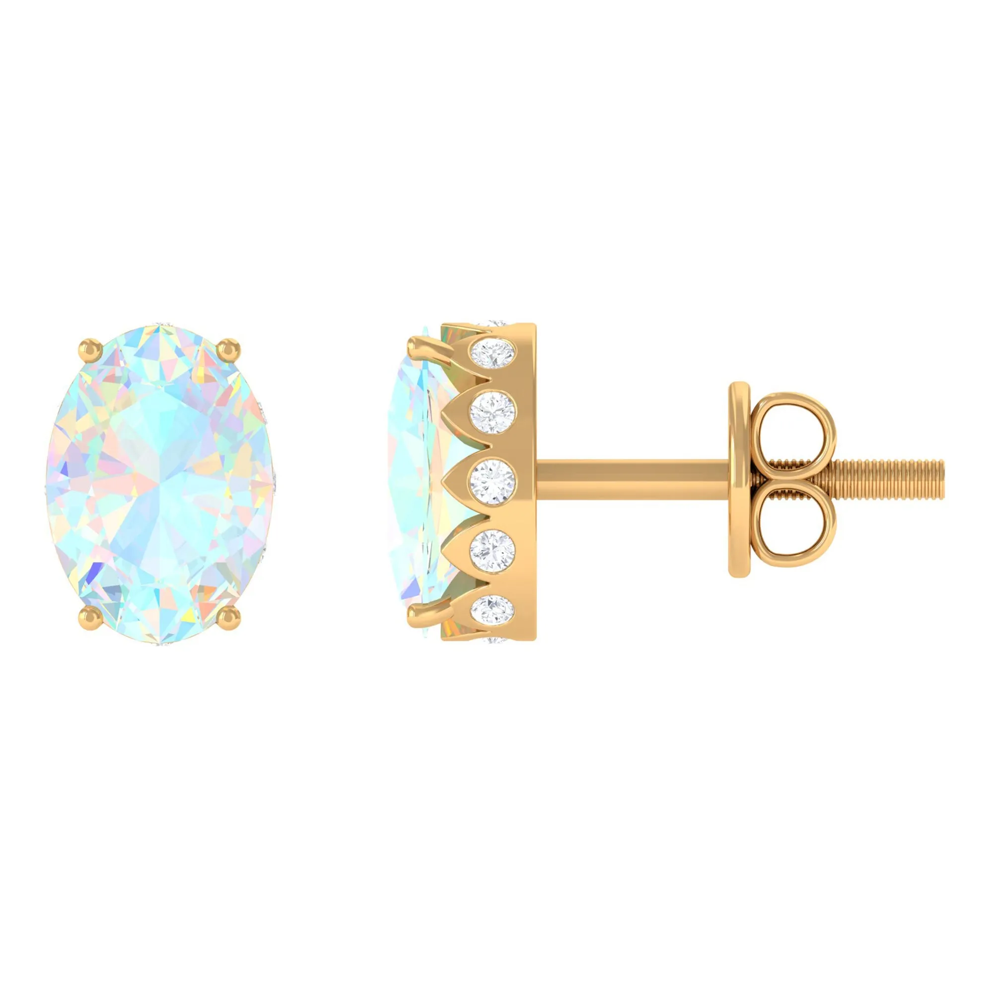 Real Ethiopian Opal Solitaire Stud Earrings with Diamond