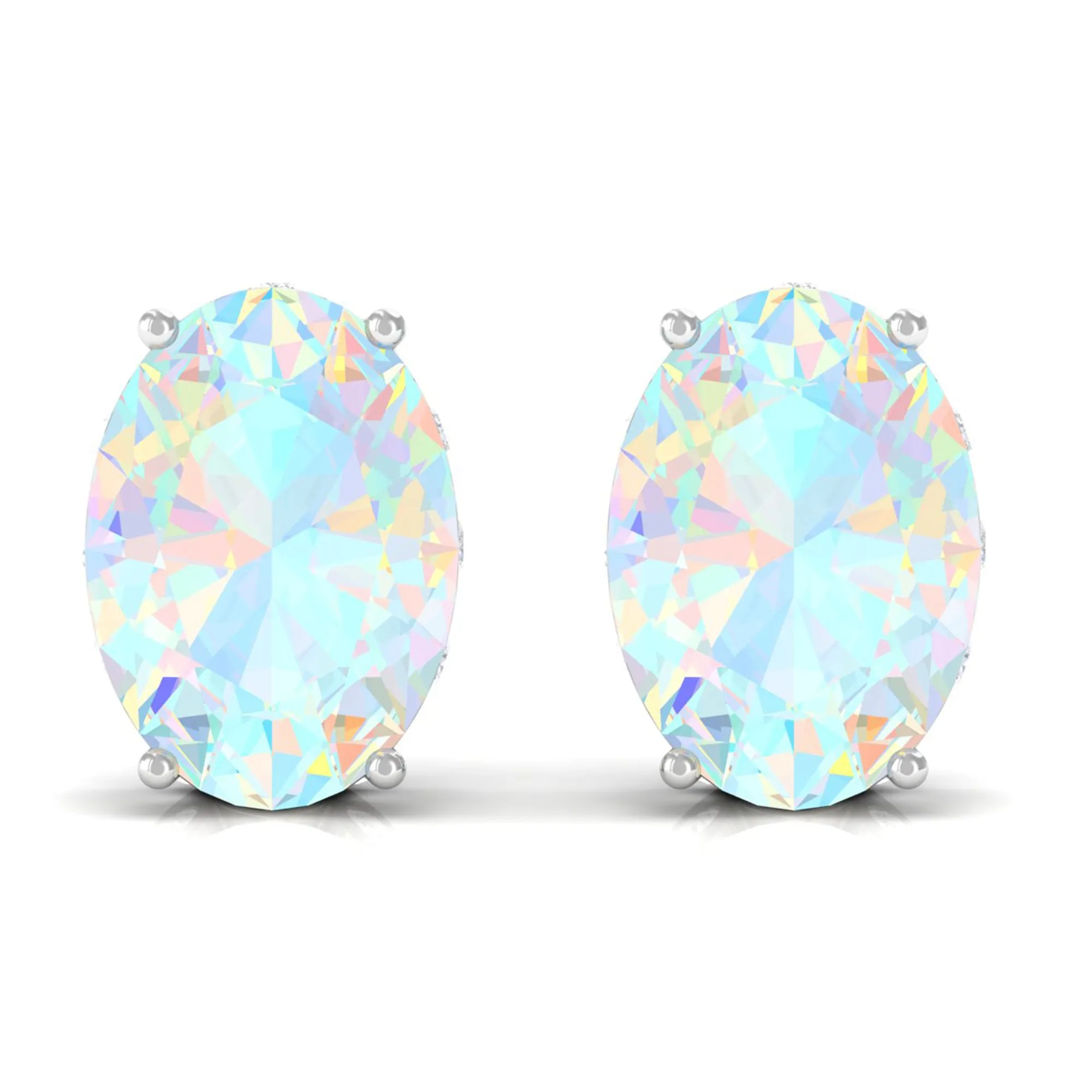 Real Ethiopian Opal Solitaire Stud Earrings with Diamond