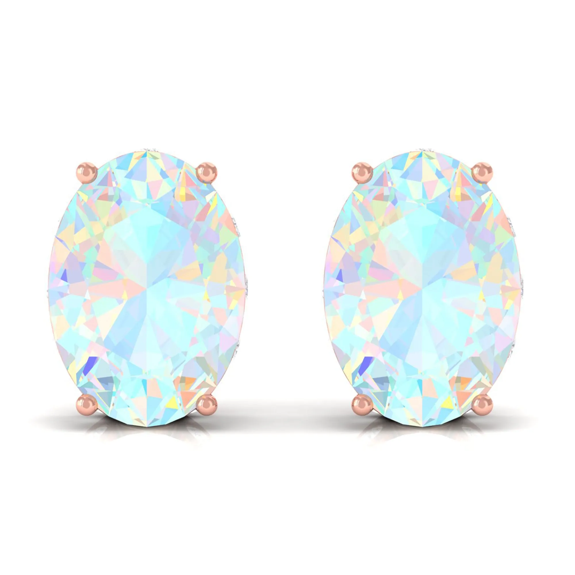 Real Ethiopian Opal Solitaire Stud Earrings with Diamond