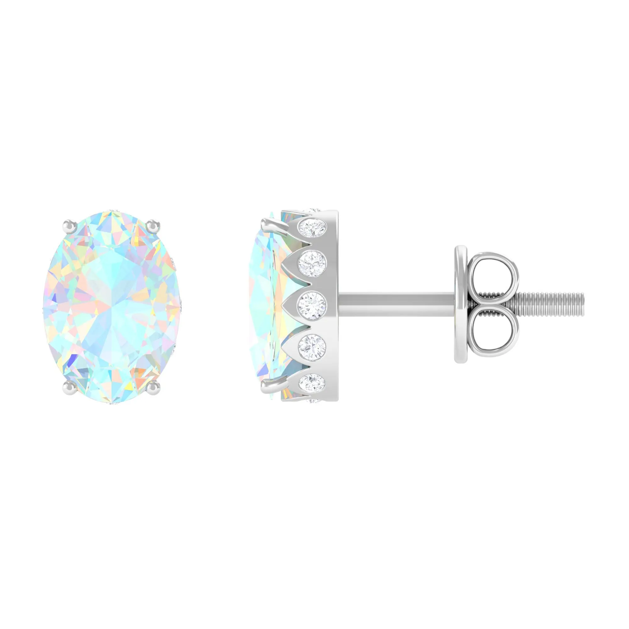 Real Ethiopian Opal Solitaire Stud Earrings with Diamond