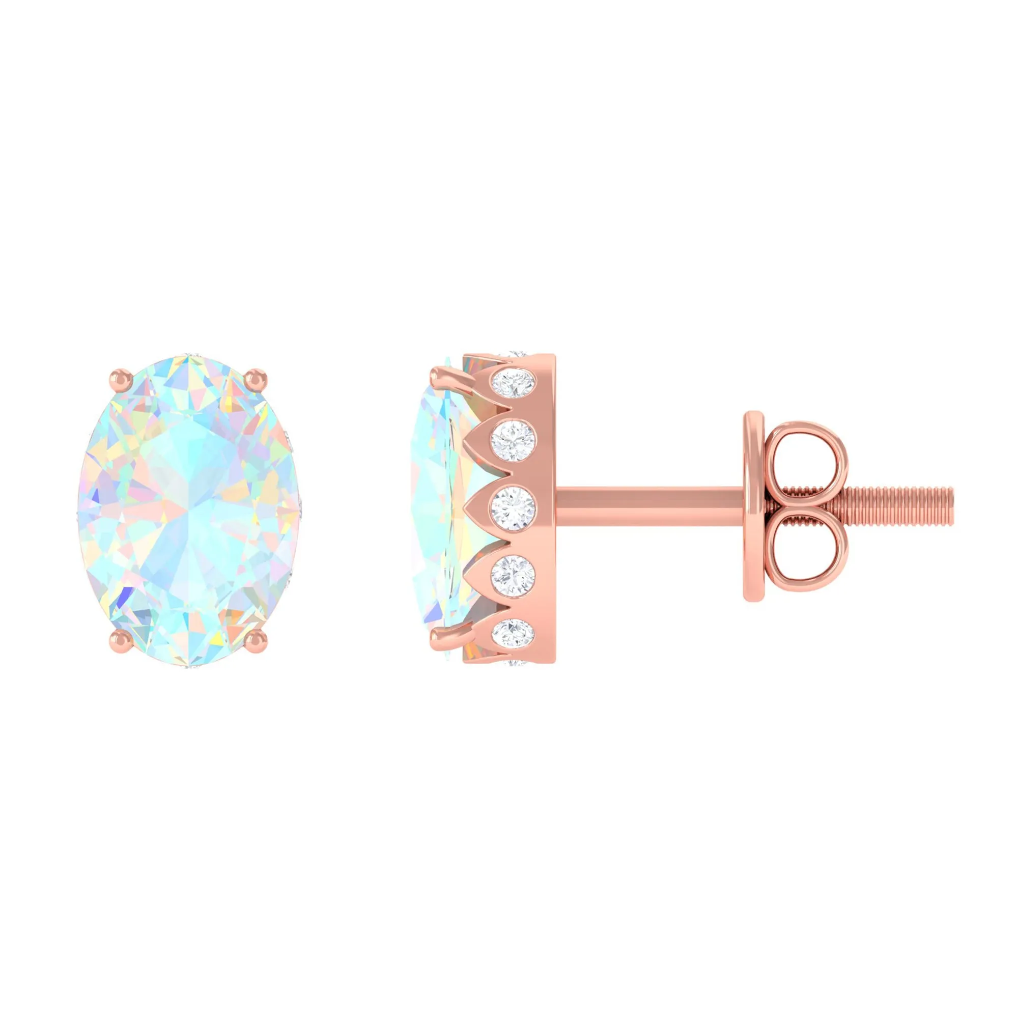 Real Ethiopian Opal Solitaire Stud Earrings with Diamond