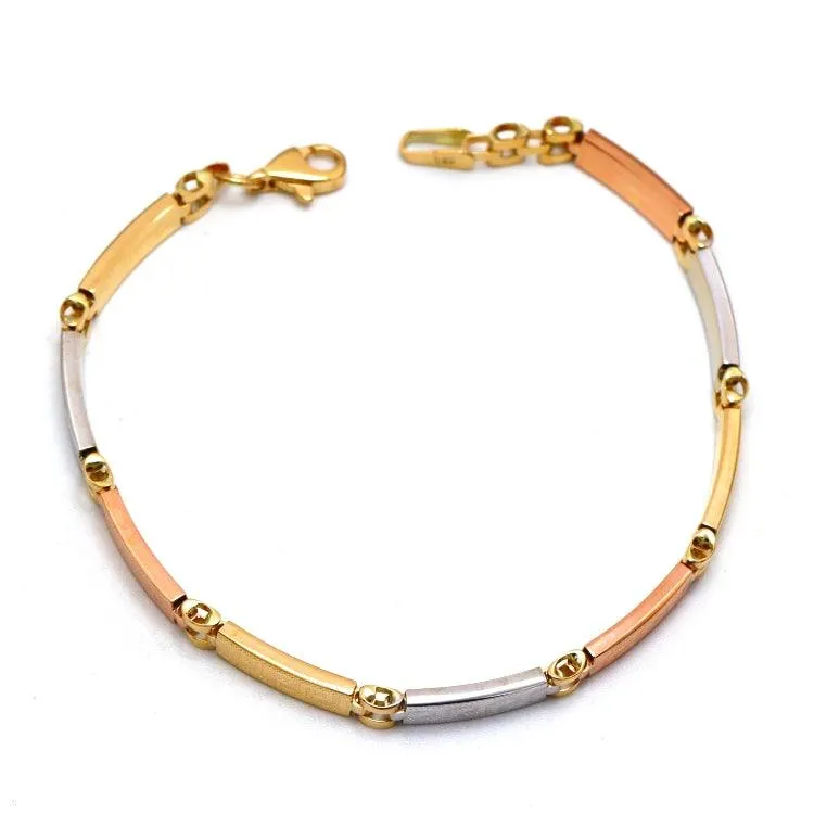 Real Gold 3-Color Maze Hoop Bracelet with Belt Chain Design (21 cm) - Model 1273 BR1684