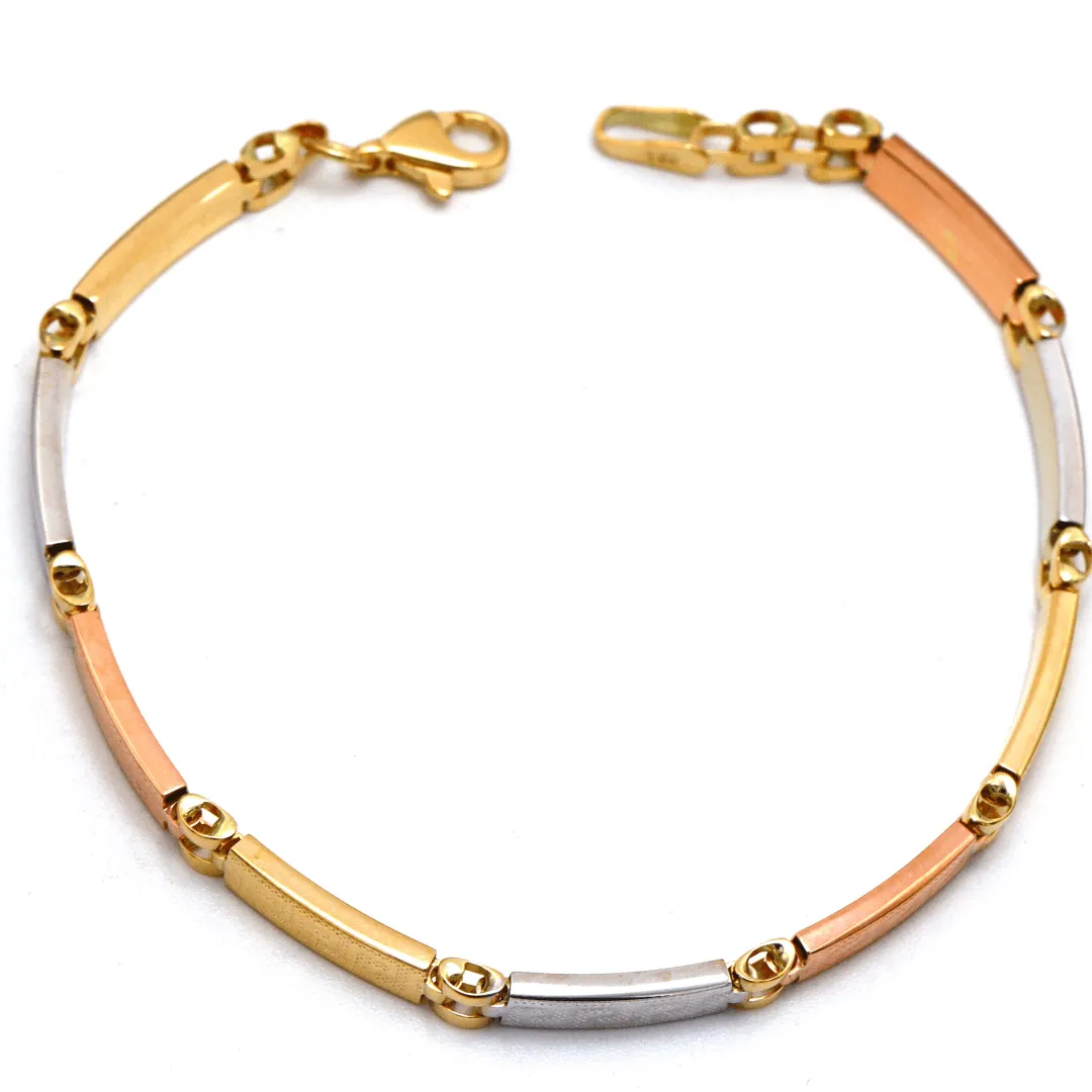 Real Gold 3-Color Maze Hoop Bracelet with Belt Chain Design (21 cm) - Model 1273 BR1684