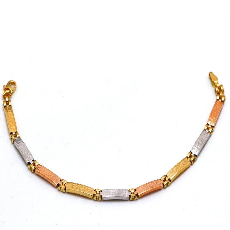 Real Gold 3-Color Maze Hoop Bracelet with Belt Chain Design (21 cm) - Model 1273 BR1684