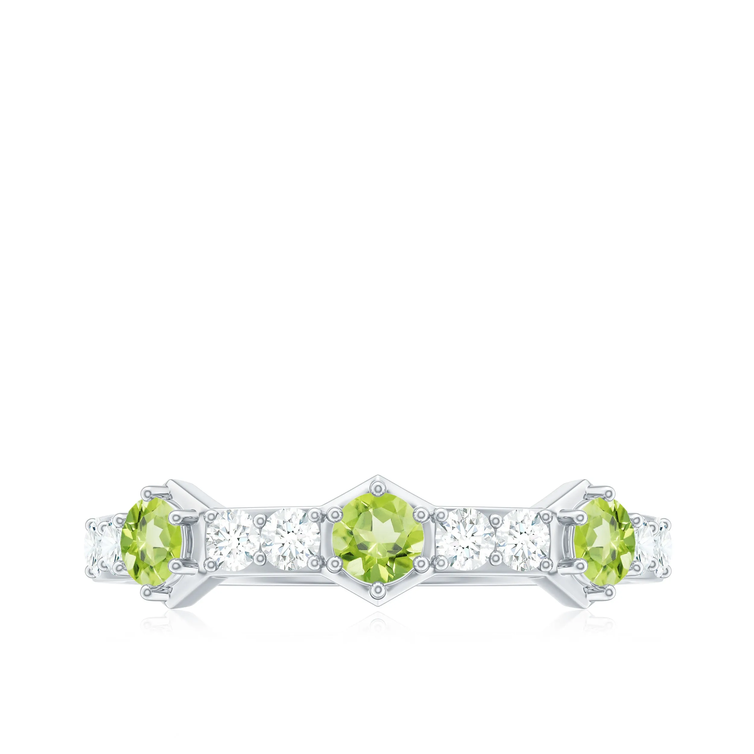 Real Peridot Half Eternity Ring with Diamond