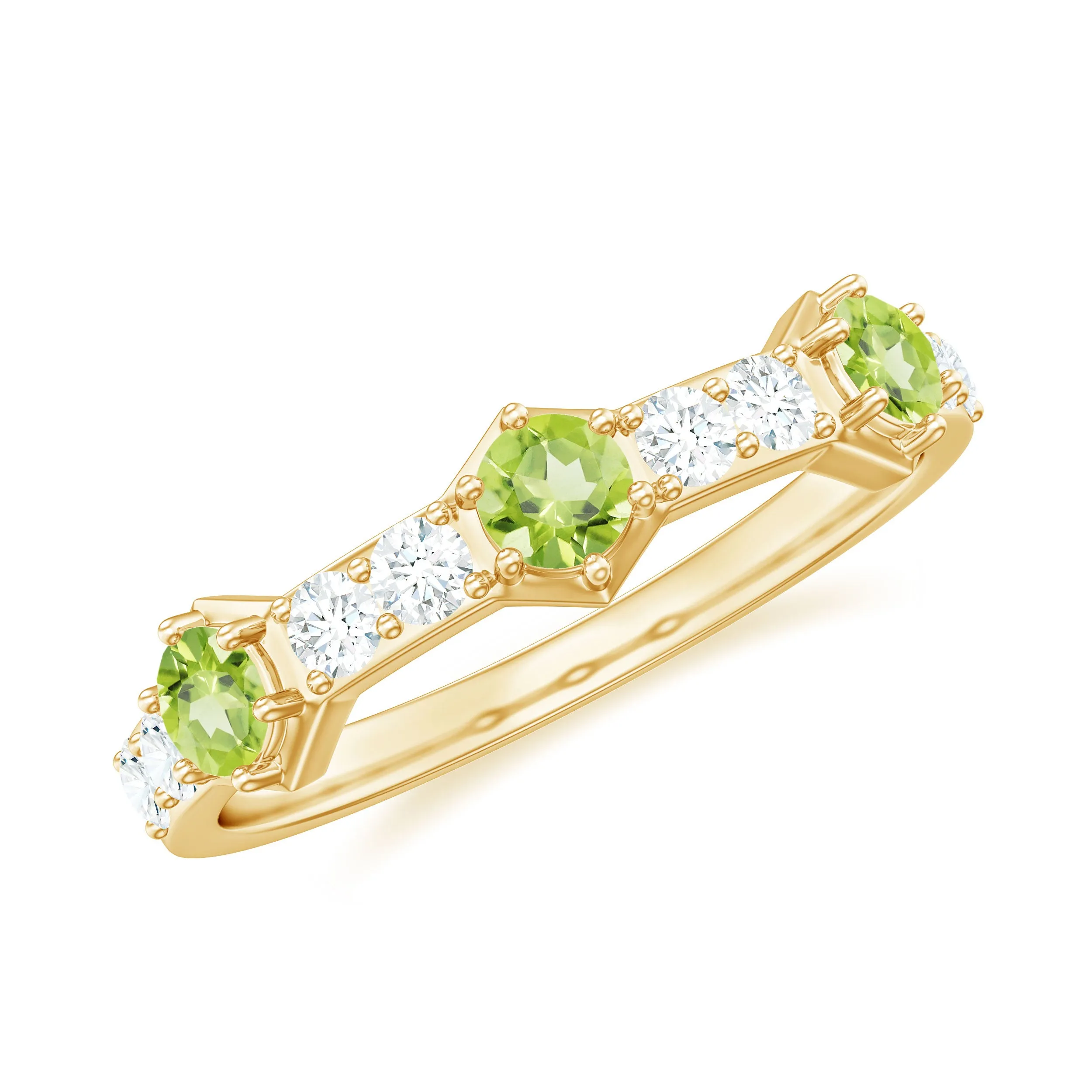 Real Peridot Half Eternity Ring with Diamond