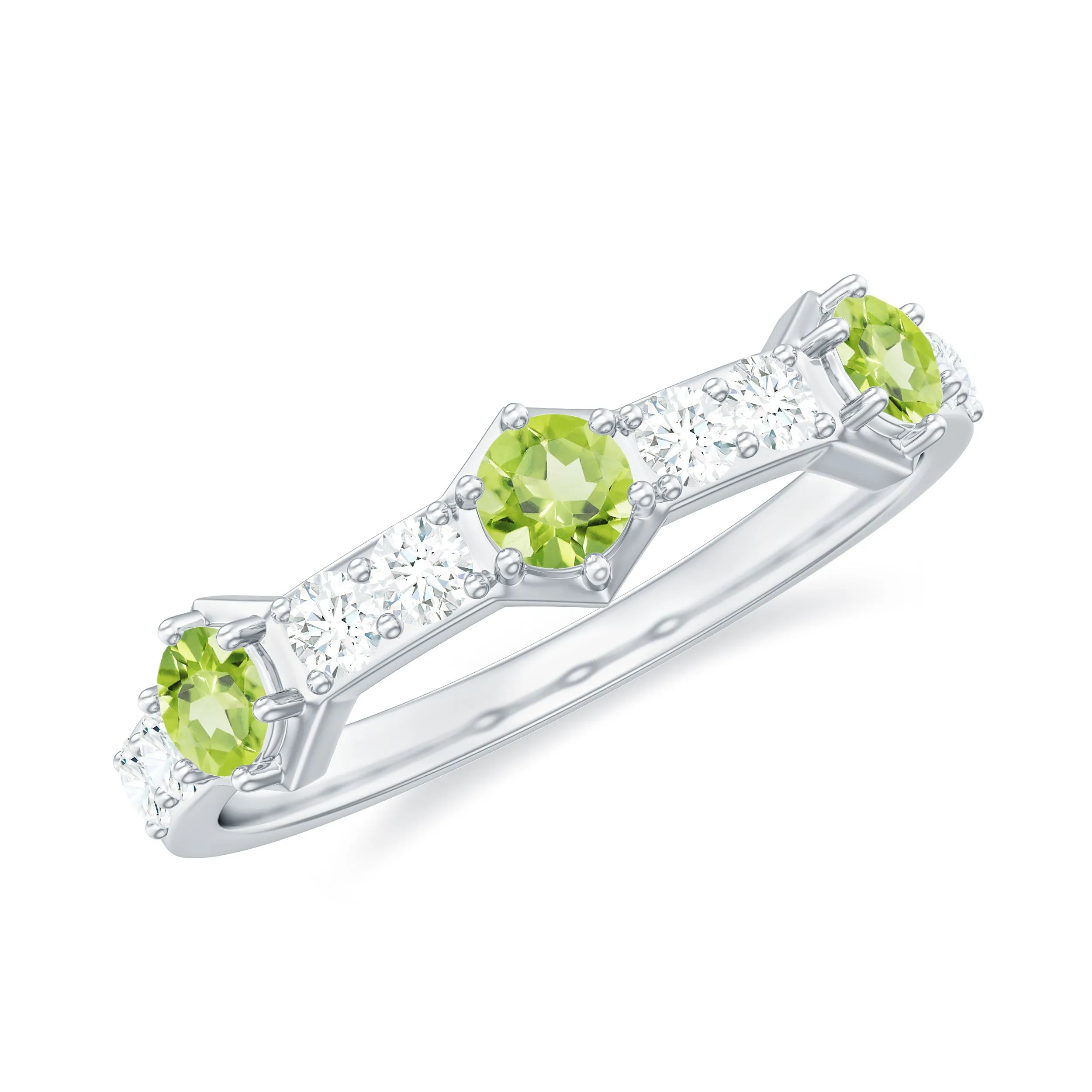 Real Peridot Half Eternity Ring with Diamond