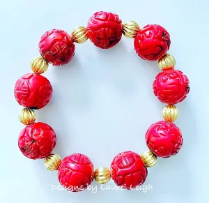 Red & Gold Chinoiserie Bamboo Coral Bracelet