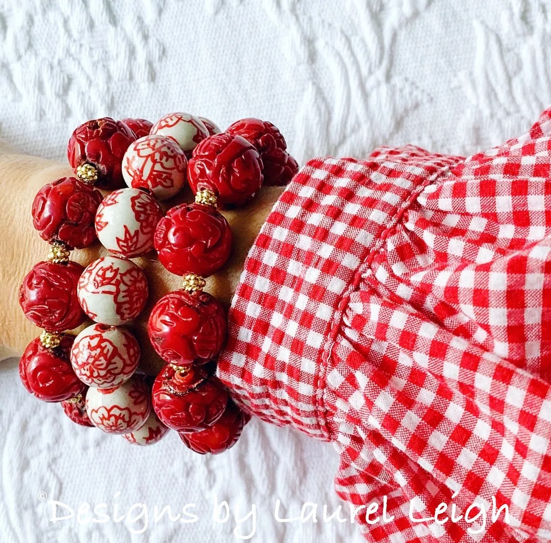 Red & Gold Chinoiserie Bamboo Coral Bracelet