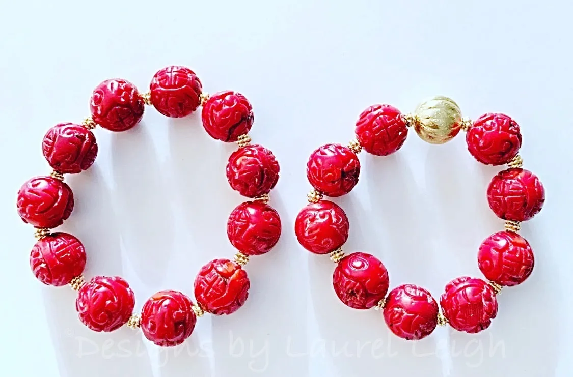 Red & Gold Chinoiserie Bamboo Coral Bracelet