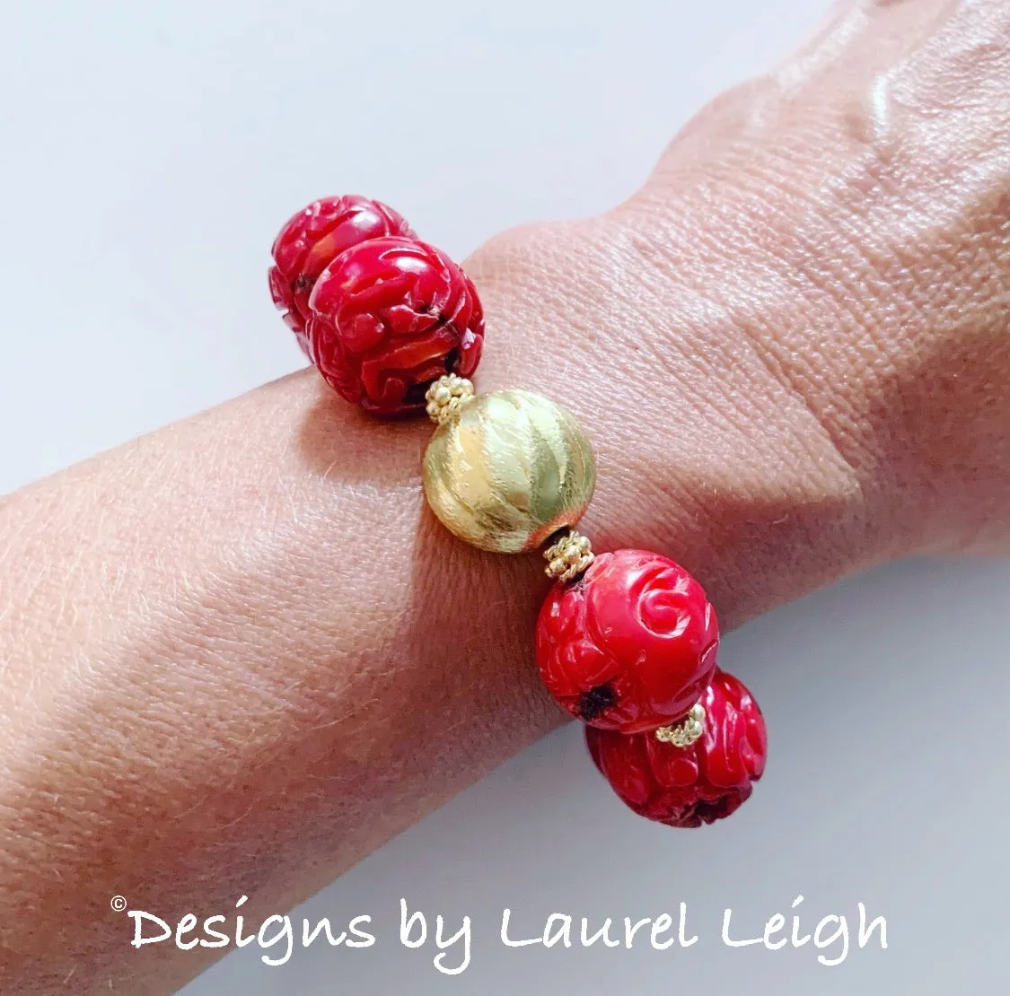 Red & Gold Chinoiserie Bamboo Coral Bracelet