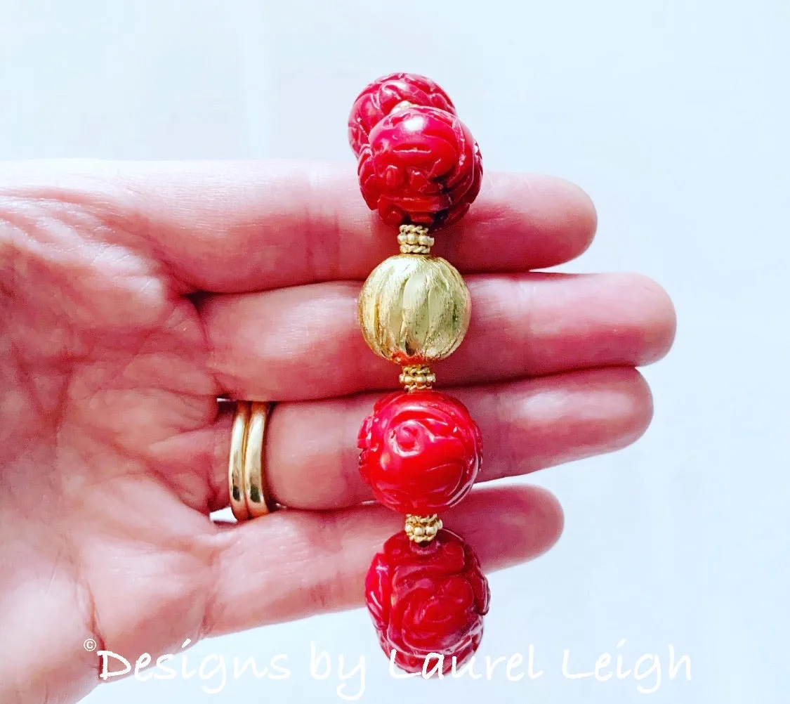 Red & Gold Chinoiserie Bamboo Coral Bracelet