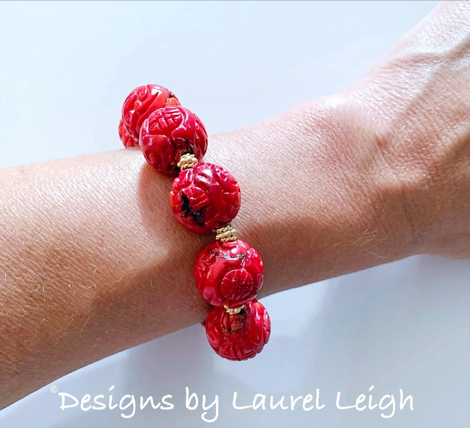 Red & Gold Chinoiserie Bamboo Coral Bracelet