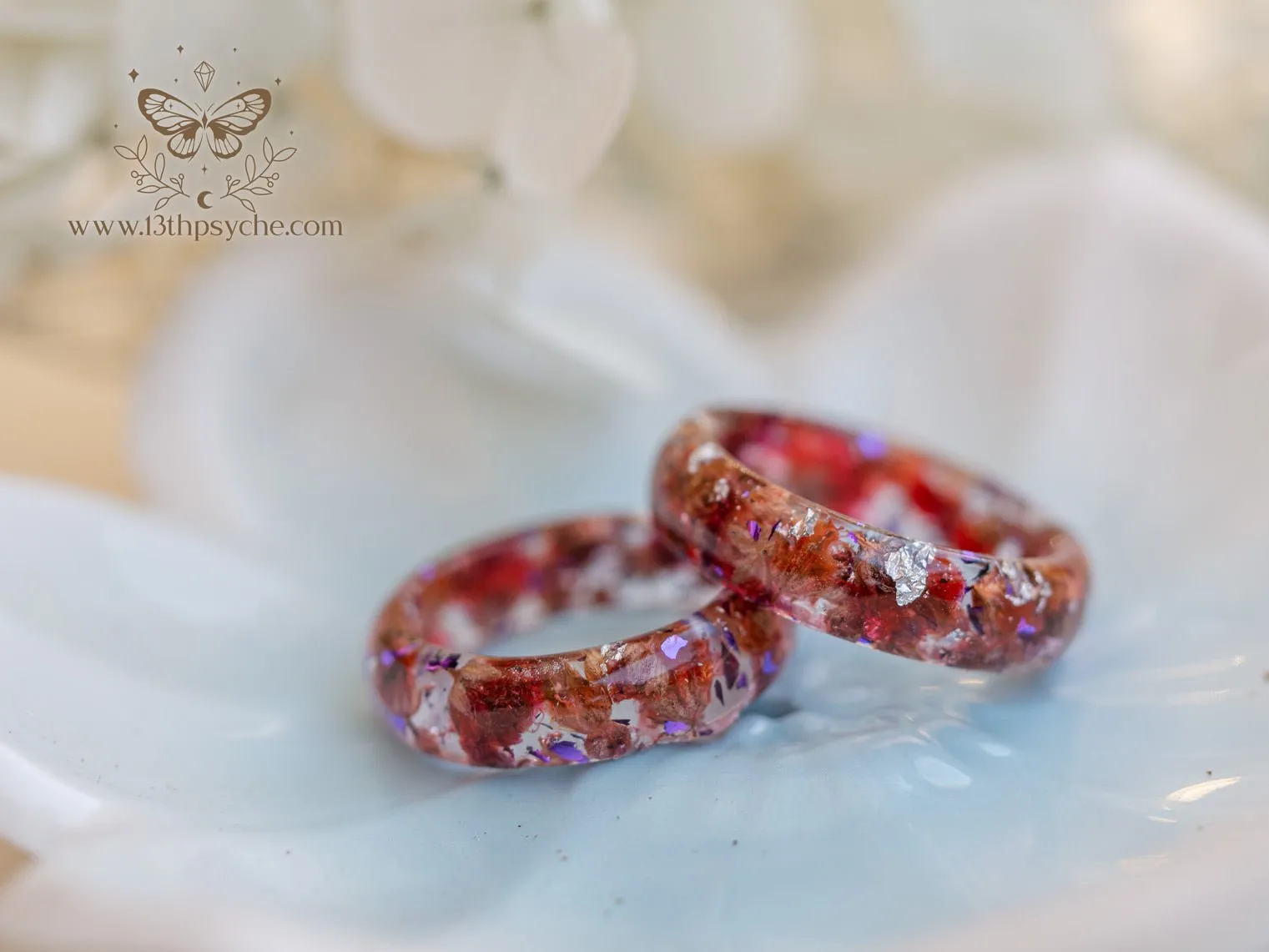 Red baby's breath flowers resin ring