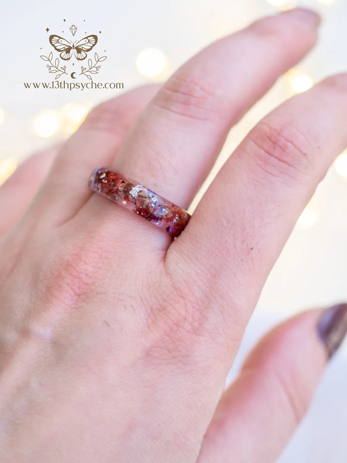 Red baby's breath flowers resin ring