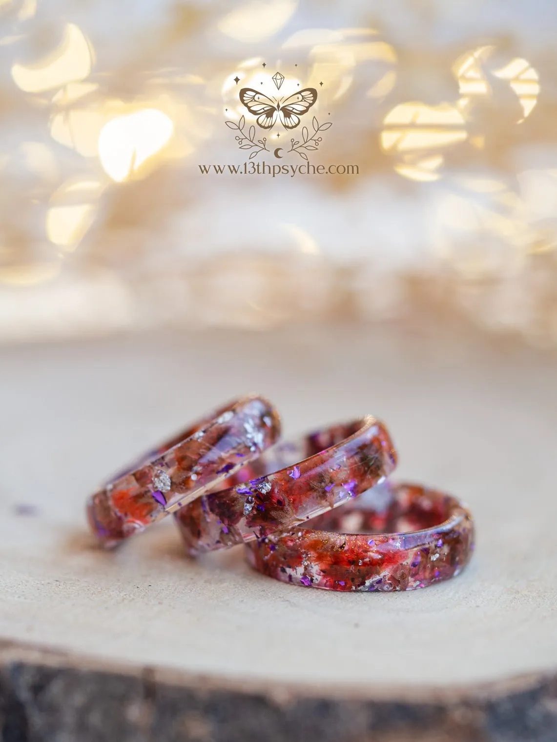 Red baby's breath flowers resin ring