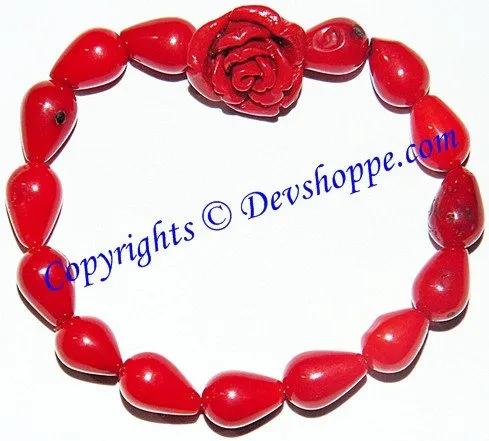 Red Coral Rose shaped flower carving bracelet