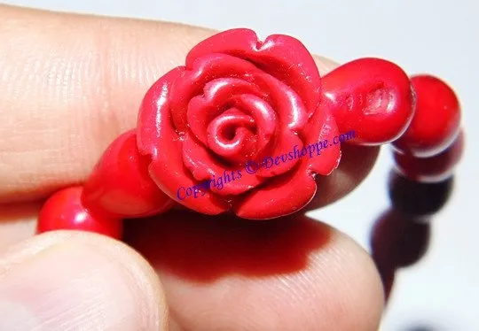 Red Coral Rose shaped flower carving bracelet