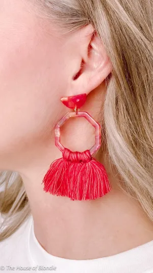 Red Fringe Boho Tassel Earrings