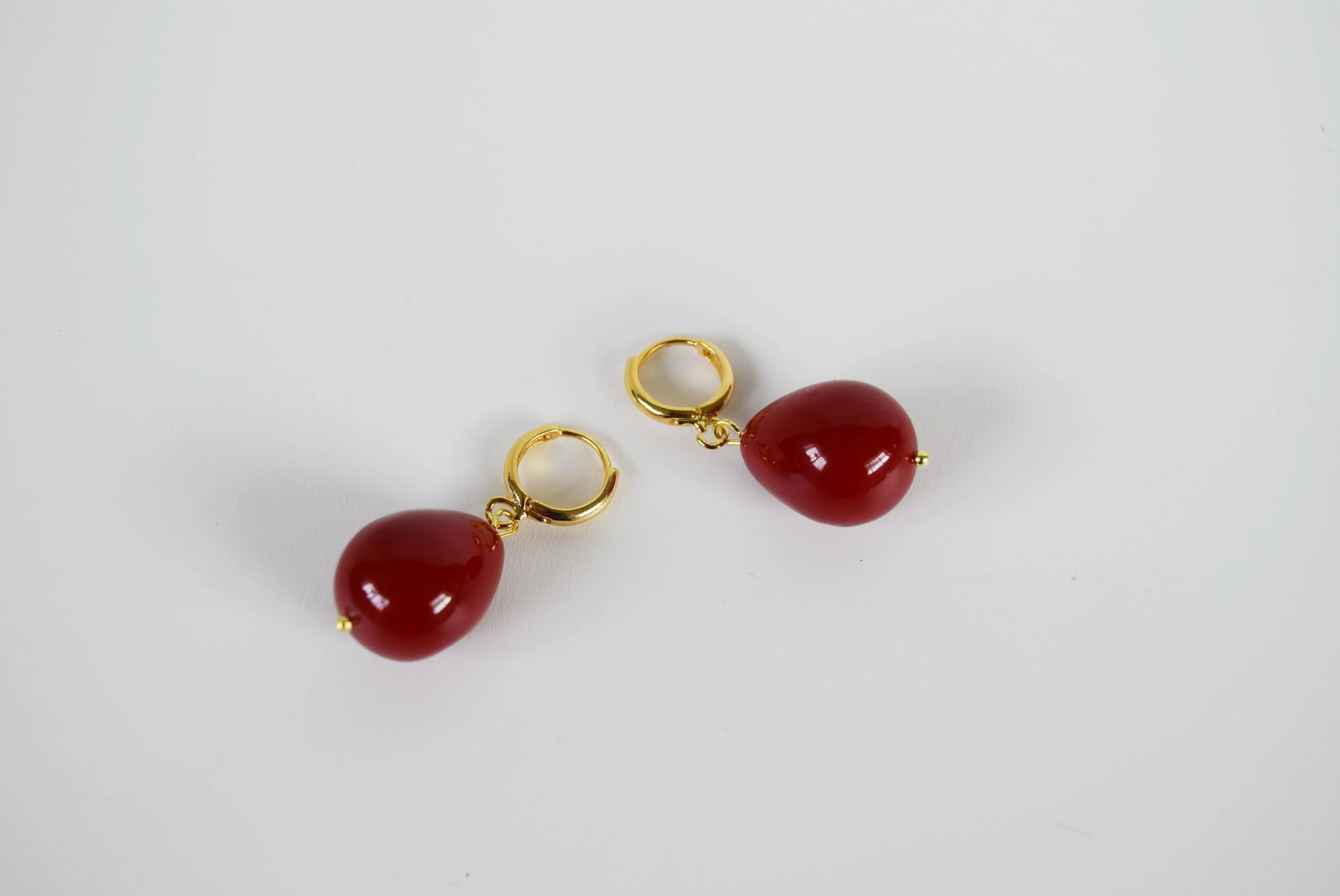 Red Shell Pearl Coral Drop Earrings - Large