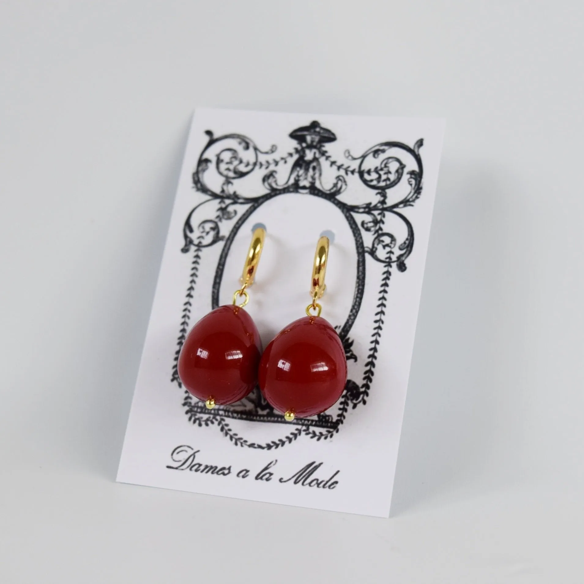 Red Shell Pearl Coral Drop Earrings - Large