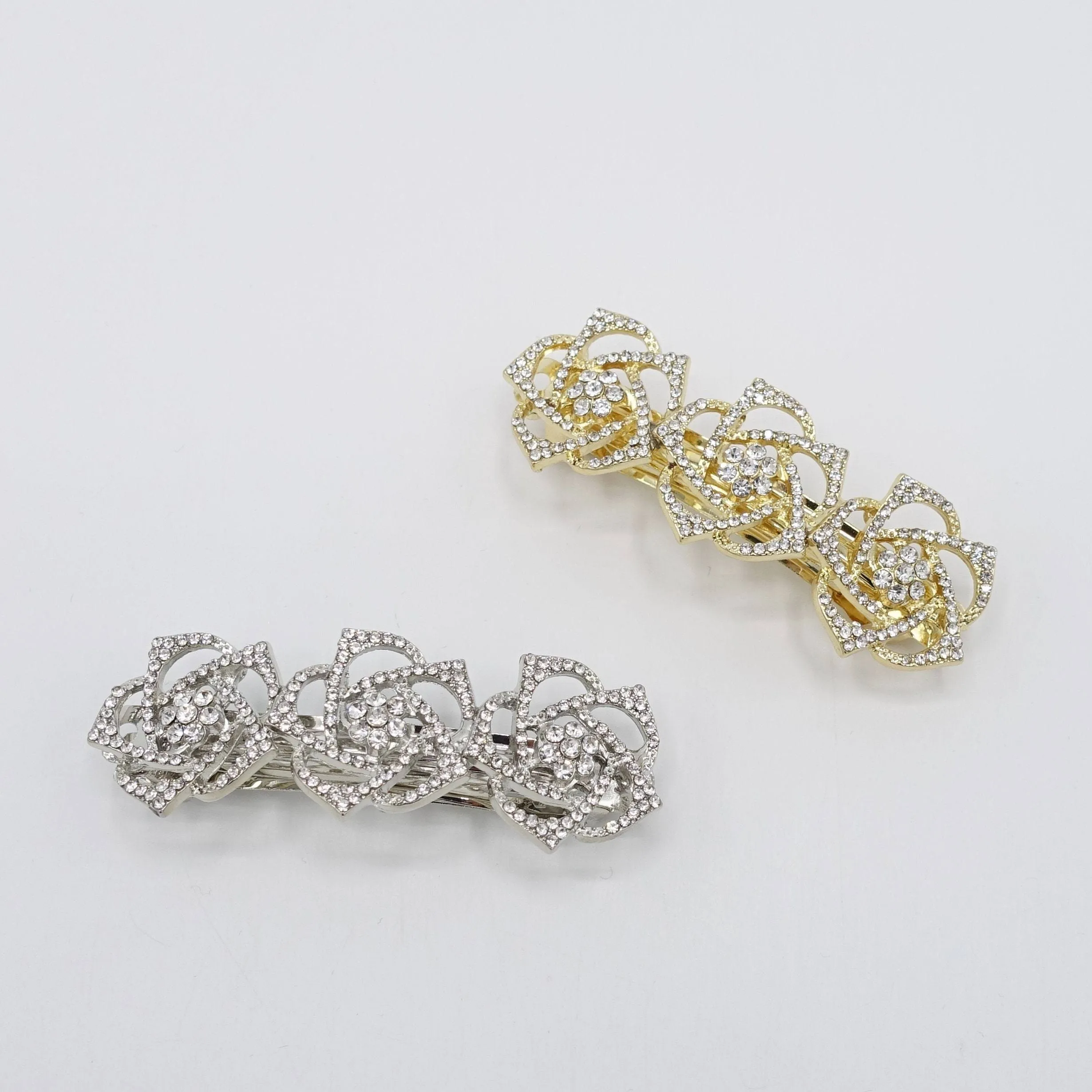 rhinestone flower hair barrette camellia hair accessory for women