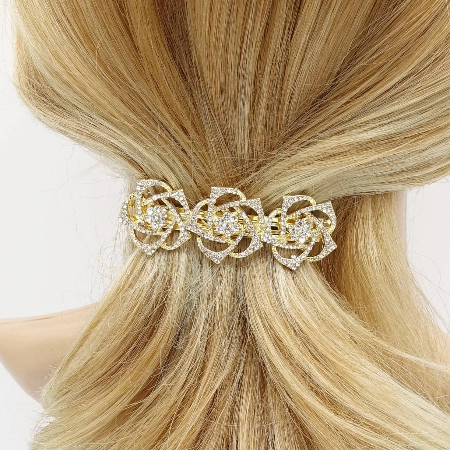 rhinestone flower hair barrette camellia hair accessory for women